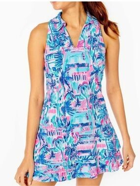 Lilly Pulitzer Dania Luxletic  blue and pink Print Sleeveless dress Sz small
